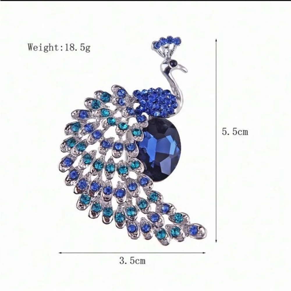 NEW❗️Elegant Blue and Silver Peacock Brooch